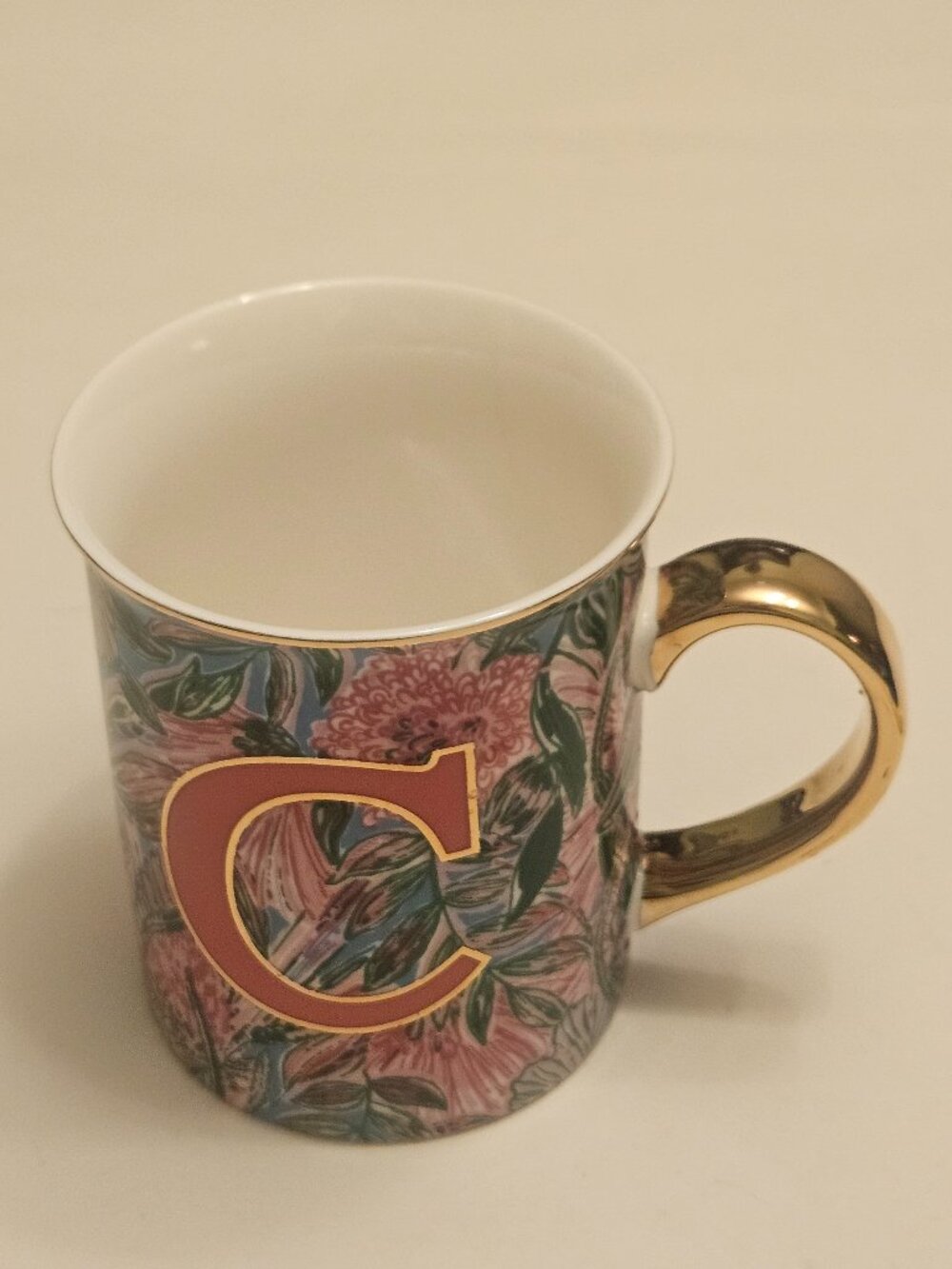 Lilly Pulitzer Initial "C" 14 oz Pink, Green and Gold Mug